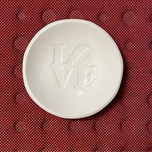 Handmade polymer clay LOVE trinket/ring/jewelry dish, white. 3”diameter